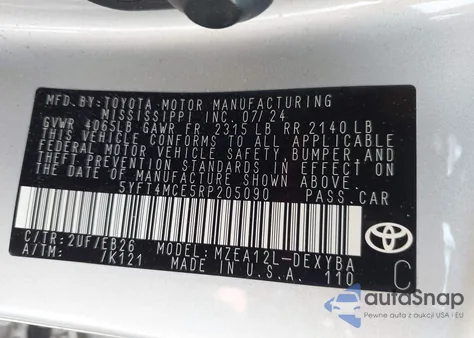 2024 Toyota Corolla Xse from USA, damaged, VIN 5YFT4MCE5RP205090